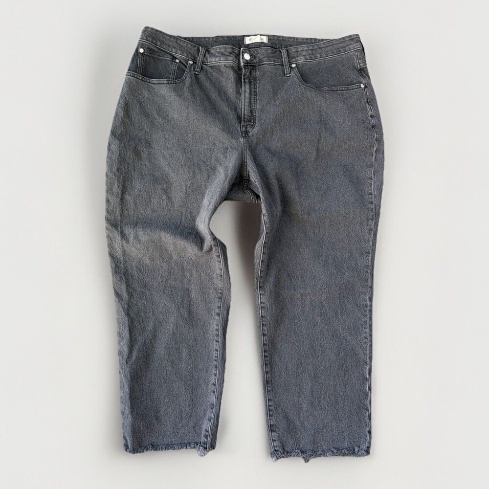 Madewell Curvy Perfect Vintage Straight Jeans Gray Black Raw Hem Size 24W